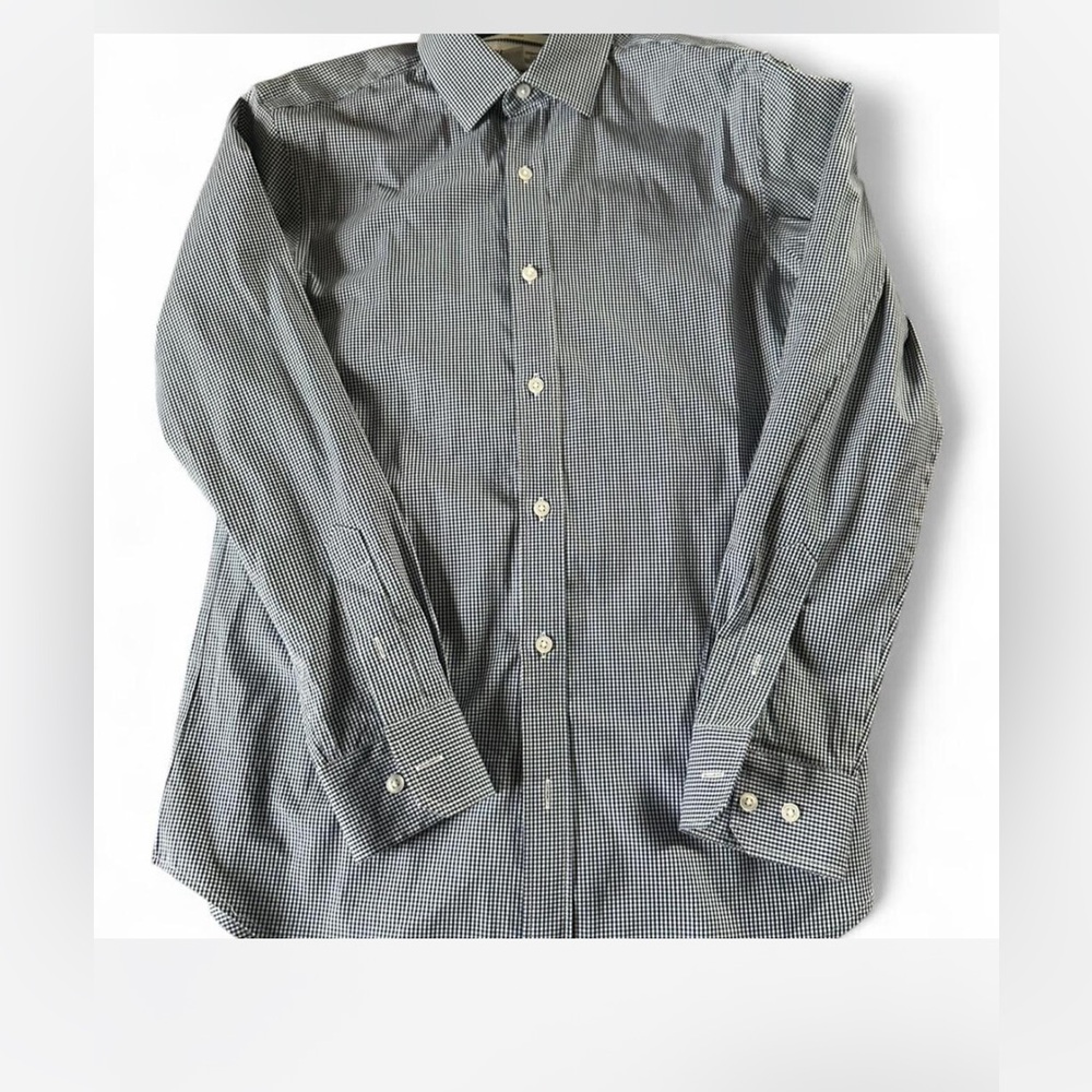 Old Navy Men's Checkered Dress Shirt - Navy and White